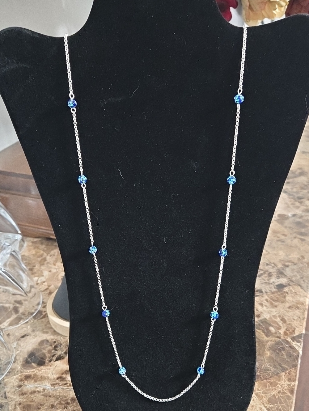 Liz Claiborne Silver-Tone Necklace with Blue Crystal Beads